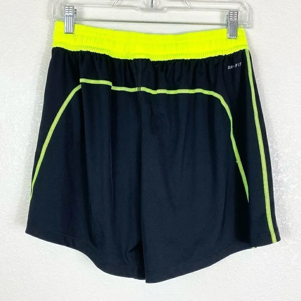 Nike Dri-Fit Black & Neon Yellow High Rise Athletic Gym Shorts